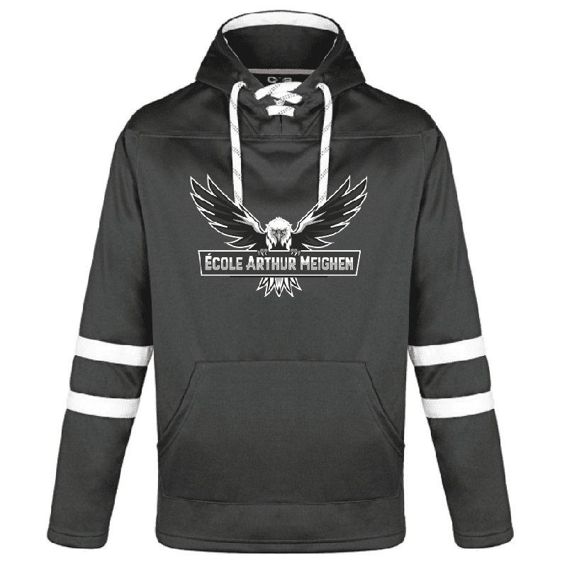 0617 Dangle Fleece Hockey Pull Over Hoodie - Black/White