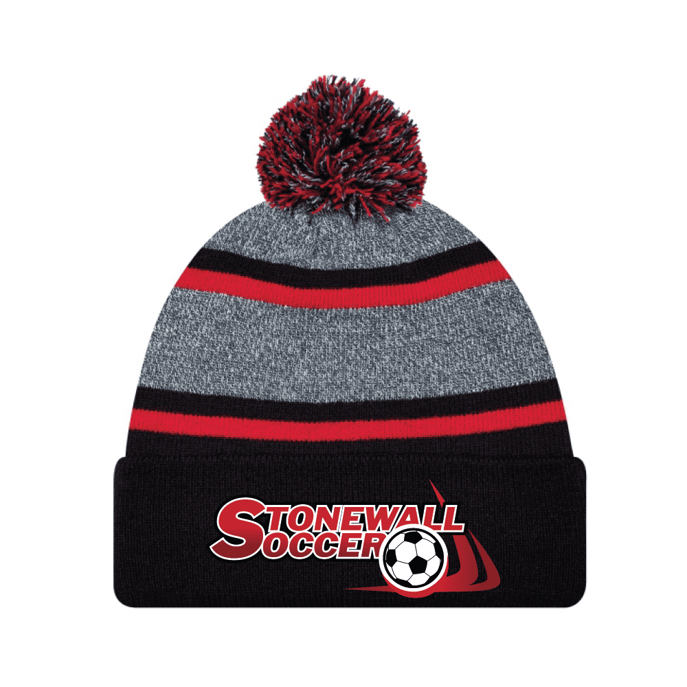 9M069M Acrylic Roll Pom Pom Toque - Black/Red