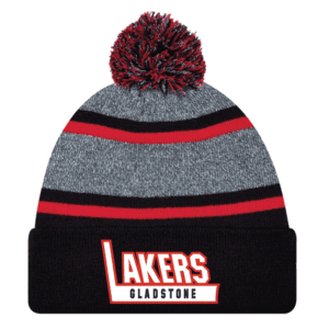 9M069M Acrylic Roll Pom Pom Toque - Black/Red/Charcoal