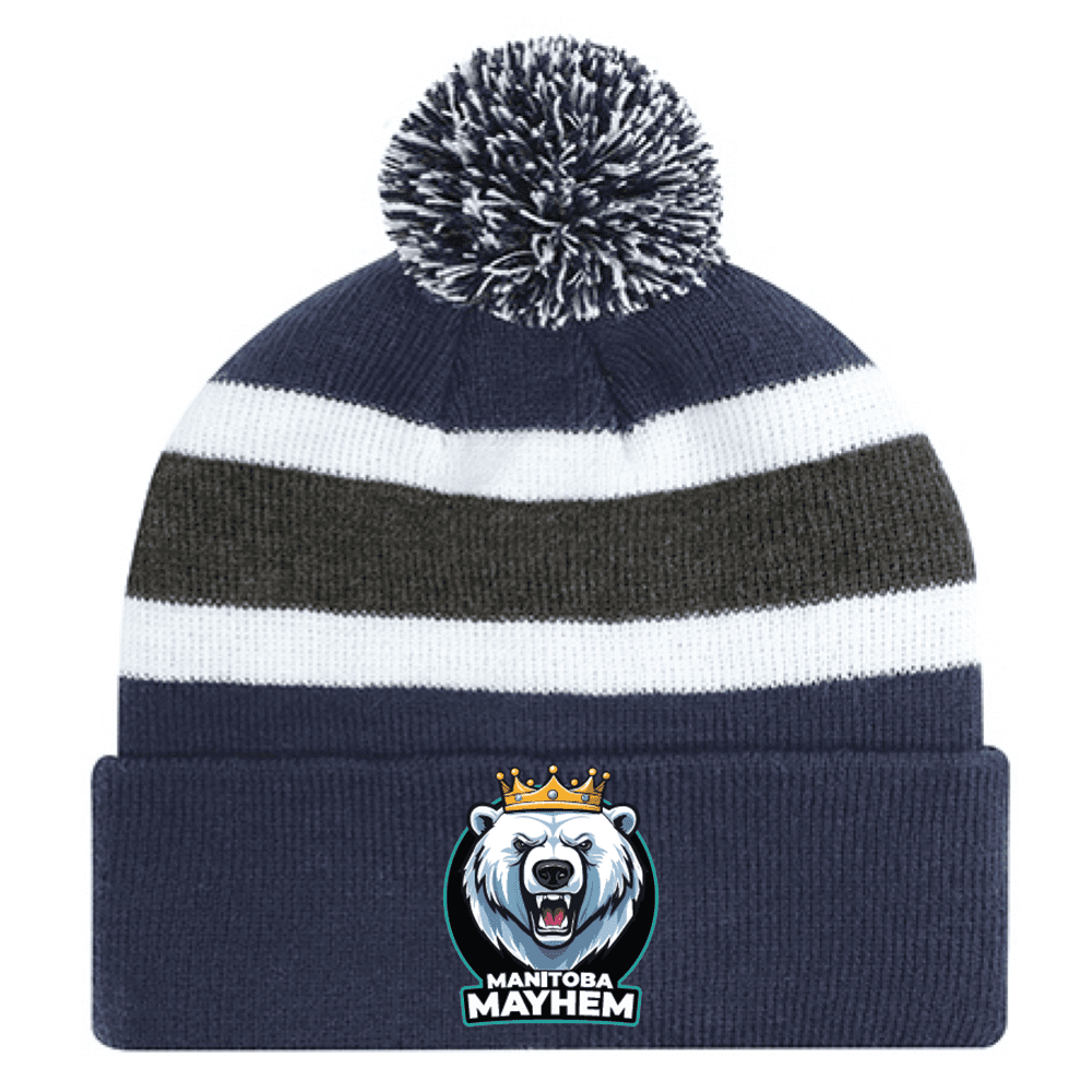 9S243M Acrylic Roll Pom Pom Toque - Navy/Charcoal/White